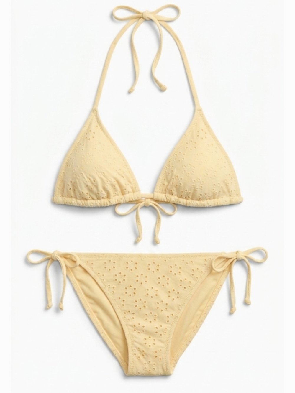 Top And Bottom Yellow Eyelet Tie Bikini